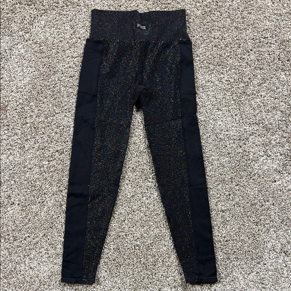 Victorias Secret Pink Black Glitter Leggings